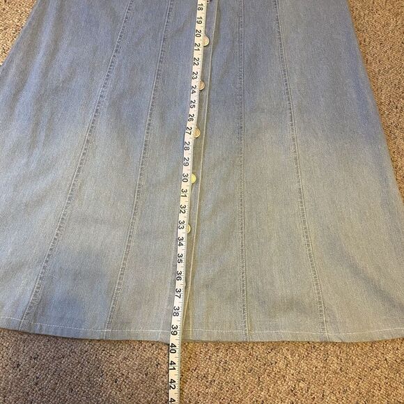 Vintage No Excuses Denim Embroidered Midi Dress Sz M Cottagecore Boho Grunge - Picture 3 of 12